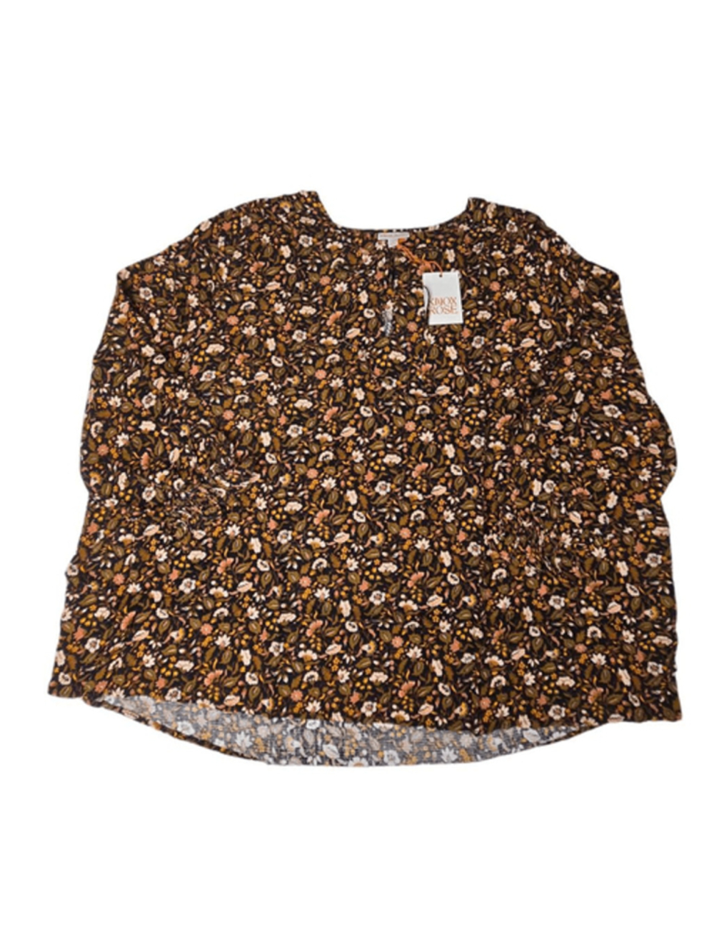 Knox Rose Black Floral Split neckline Blouse 4X